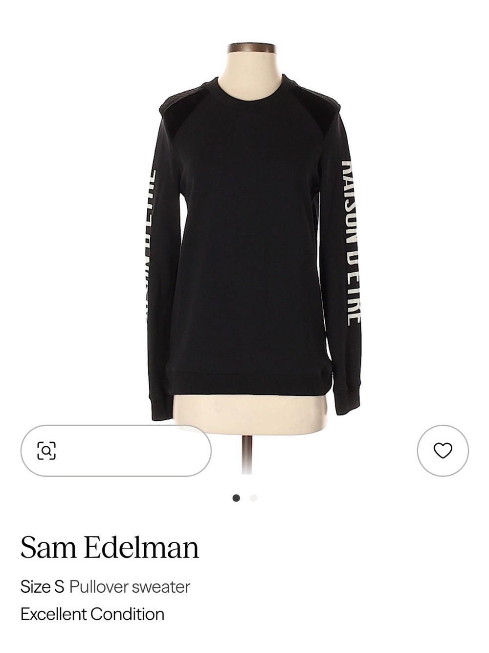 Sam Edelman Black Crewneck Sweatshirt with White Sleeve Text
